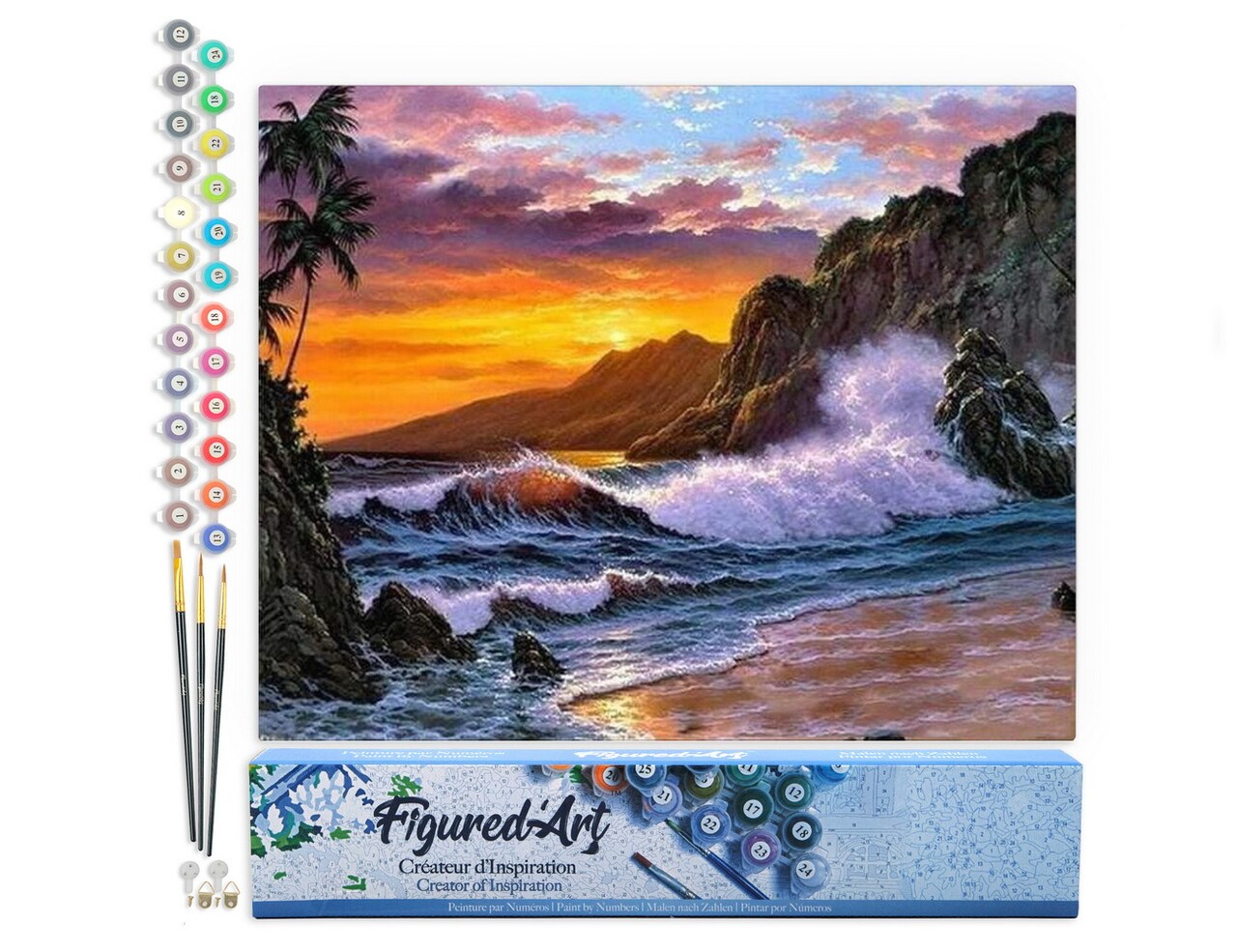 Figured'Art Paint by Numbers for Adults Cliff and Waves 16"x20" - Craft Art Painting DIY Kit Rolled Canvas without frame